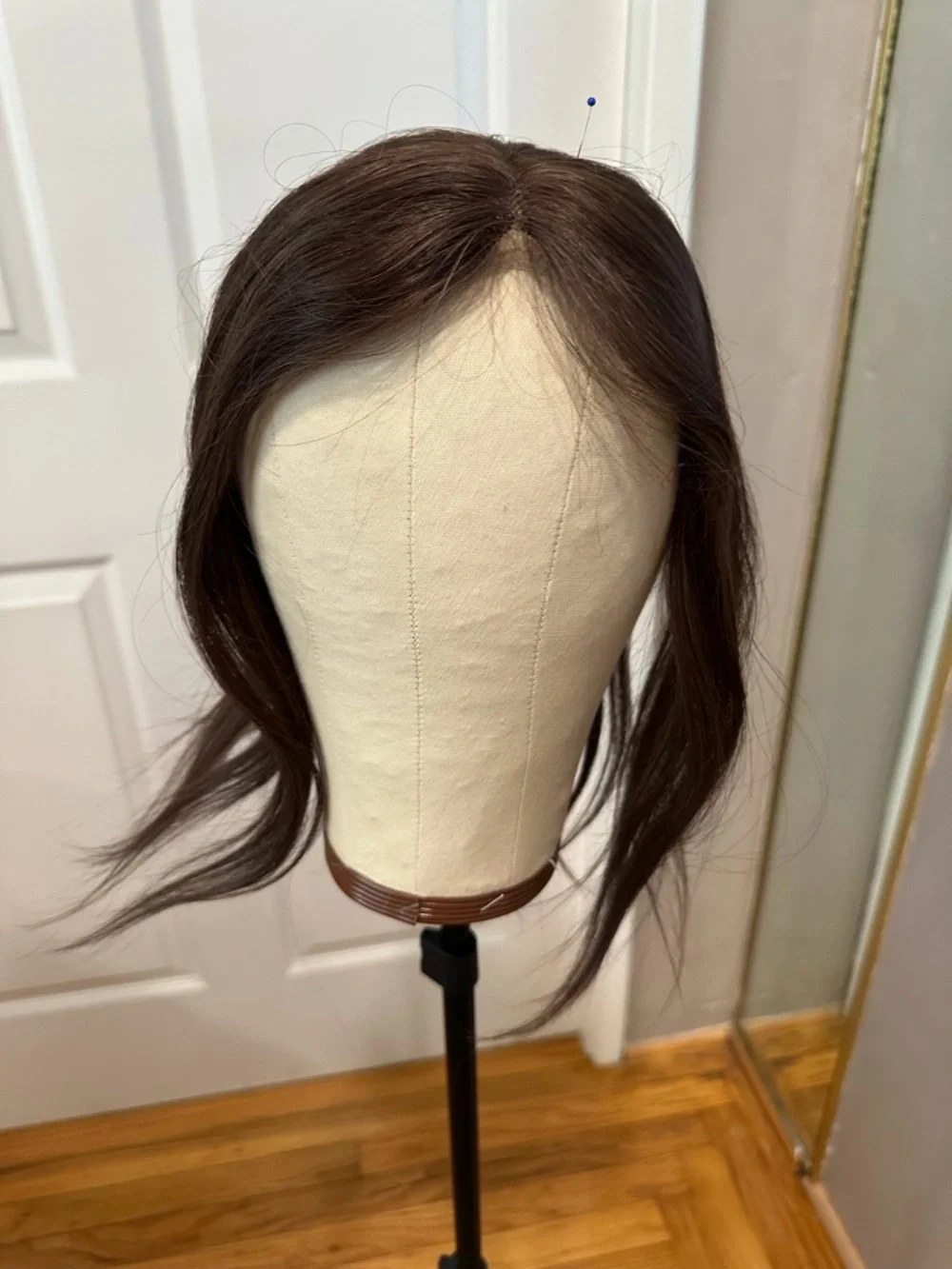 12” Dark Brown Human‎ Hair Topper Side Part #TE2